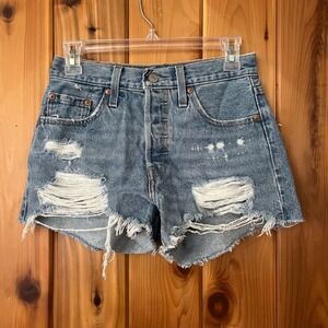 Levi's Jean Shorts 501 Cutoff Distressed Denim Button Fly Size 25